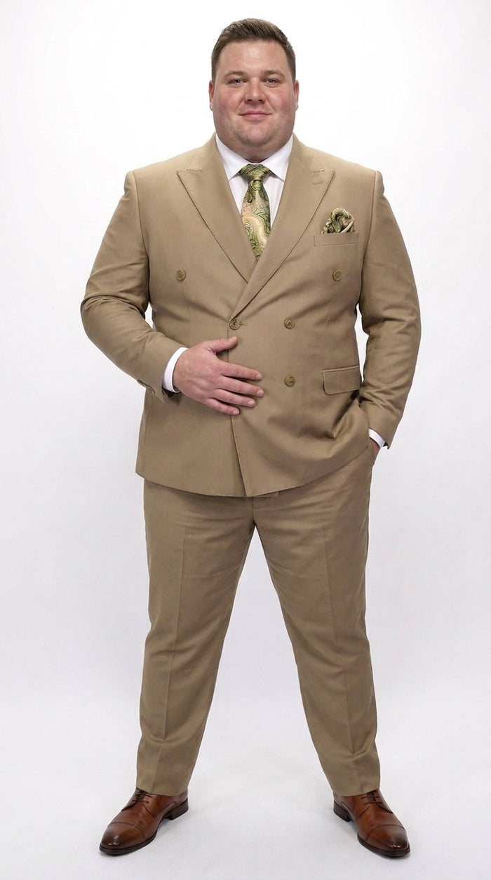 Men’s Statement Brand Caramel Khaki Double Breasted Wool Suit, Designer Formal Business Suit Set Wool Suit in Camel Color  Modern Fit