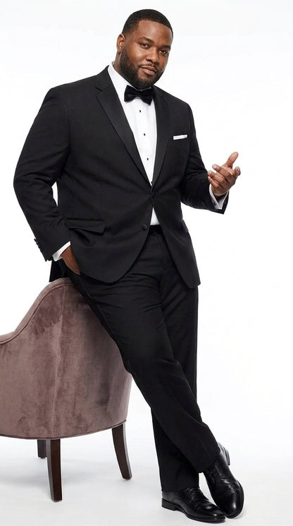 Men’s Black Uniform Tuxedo – One-Button Satin Lapel Formal Suit for Weddings, Prom and Events