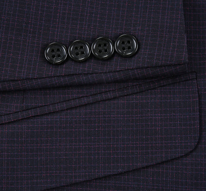 293-13 Men's Classic Fit Single Breasted Black Micro Check Notch Lapel Suits - Image 8