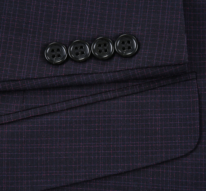 293-13 Men's Classic Fit Single Breasted Black Micro Check Notch Lapel Suits - Image 8