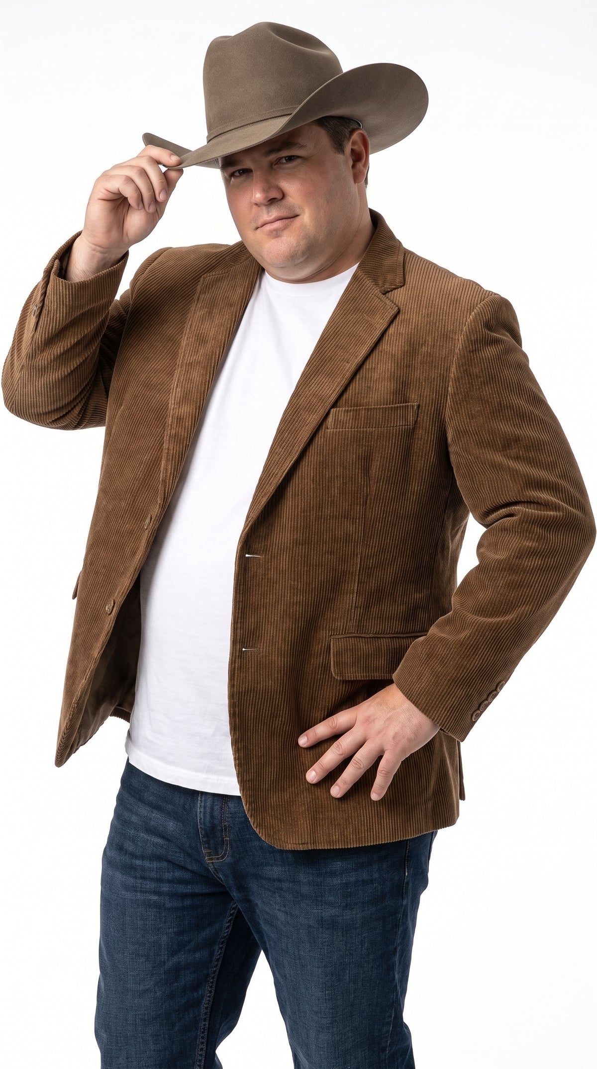 Men’s Brown Corduroy Country Blazer – Two-Button Western Sport Coat for Casual