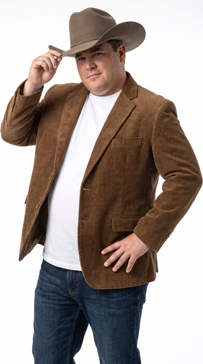 Men’s Brown Corduroy Country Blazer – Two-Button Western Sport Coat for Casual