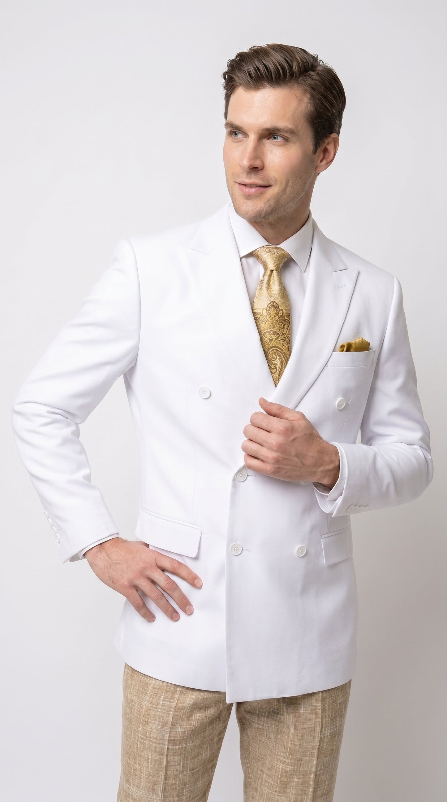 Men’s White Double Breasted Blazer, Formal Dress Jacket for Weddings, Prom, Parties, Dinner Events, and Special Occasions