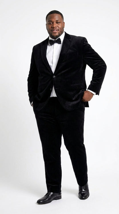 Men’s Black Velvet 2-Piece Suit – Notch Lapel Wedding, Prom and Formal Evening Suit