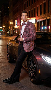 Men’s Burgundy and Black Snakeskin Print Blazer – Alligator Crocodile Sport Jacket Exotic Skin
