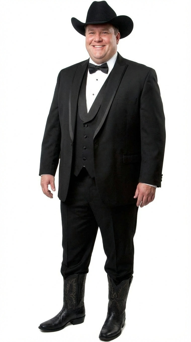 Black Western Tuxedo for Men | Classic Three Piece Formal Wedding Peak Lapel with Trim Collar Cowboy Suit - Image 8