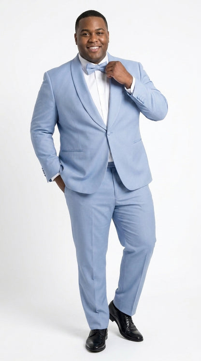 Men’s Powder Blue 3 Piece Tuxedo Suit – Light Blue Shawl Lapel Wedding Prom Suit with Vest