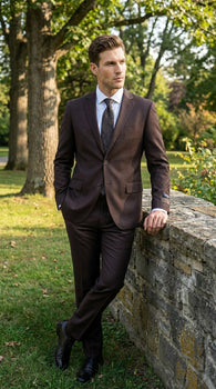 Men’s Tiglio Italian Brown Suit with Two Button Blazer and Matching Pants, Formal Business Wedding Suit