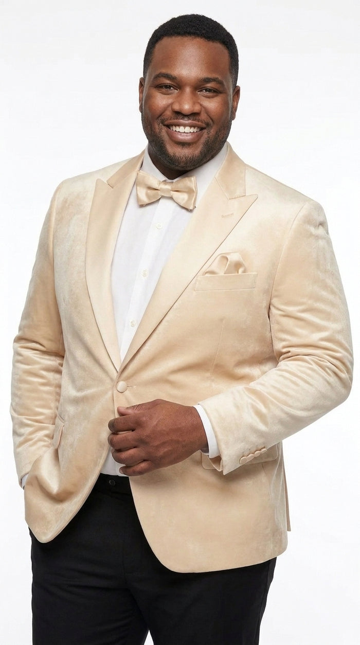 Men’s Champagne Tuxedo Dinner Jacket – Satin Finish Formal Wedding Prom Blazer and Bowtie included