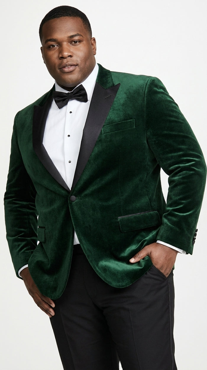 Men’s Olive Green Velvet Tuxedo Dinner Jacket – Black Satin Peak Lapel Formal Prom Wedding Blazer