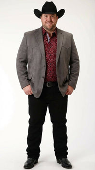 Men’s Charcoal Gray Western Faux Suede Blazer – Double Button Cowboy Jacket for Wedding & Party Wear