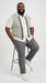 Mens White and Charcoal Gray Stripe Walking Suit Plus Matching Pants – Short Sleeve Button Shirt and Pants Casual Summer Outfit for Travel, Vacation and Everyday Wear