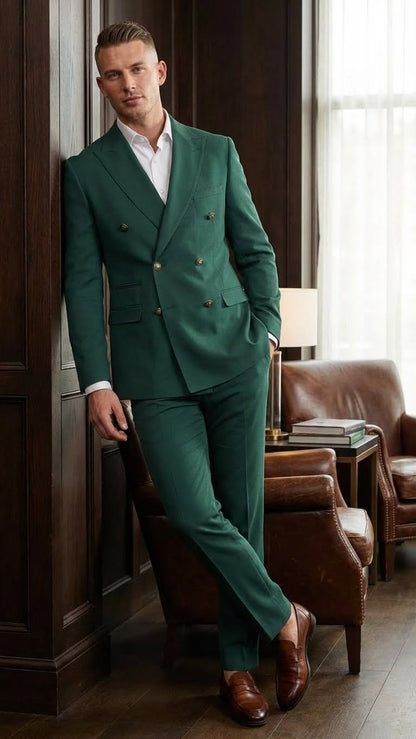 Vitali Brand Men’s Emerald Green Double Breasted Suit – Side Vented Modern Fit