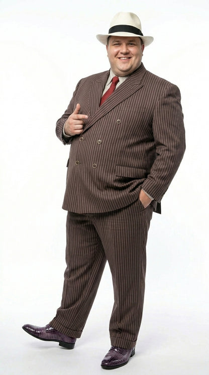 Men’s Brown Pinstripe Bonnie and Clyde Costume Suit – Vintage Gangster 1920s Outfit for Party, Halloween and Themed Events Modern Fit