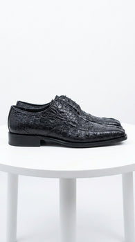 Men’s Los Altos Black Gator Belly Dress Shoes with Lace Up Front, Exotic Style Formal Shoes