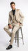 Mens 3-Piece Slim-Fit Shiny All Satin Suit Champagne