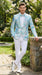 Men’s Light Blue Floral Jacquard Tuxedo Jacket with Matching Bow Tie | Formal Prom Wedding Blazer + Bowtie Turqoise Aqua Color