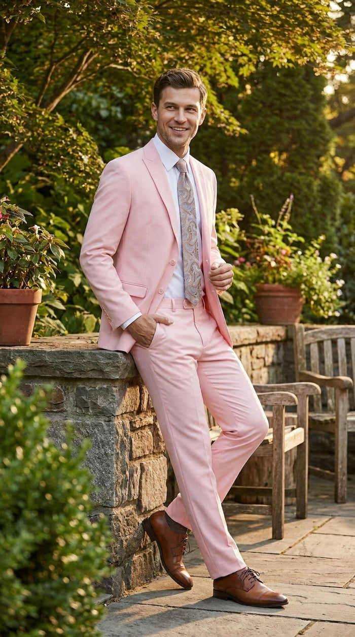 Men’s Light Pink 2 Piece Suit, Formal Dress Suit for Weddings, Prom, Parties, Summer Events Slim Fitted By Vitali