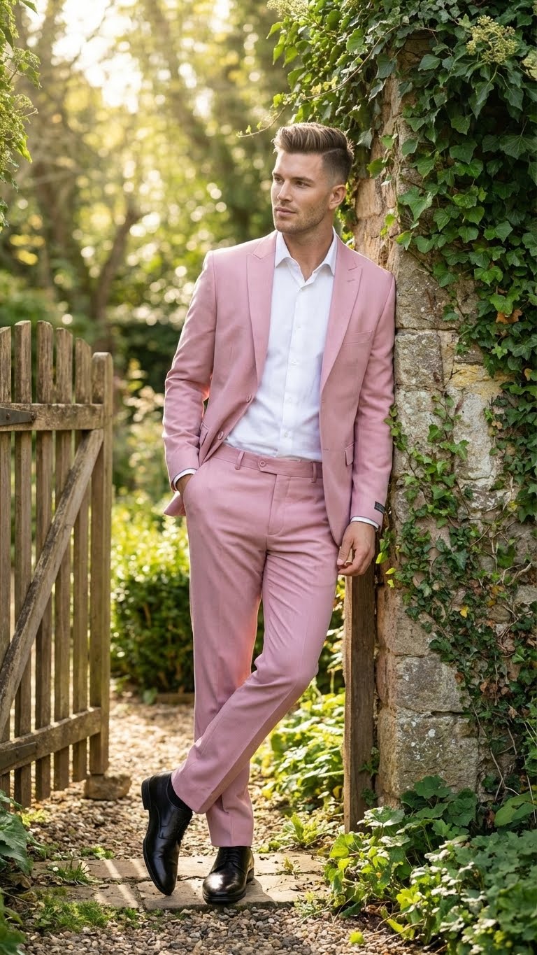 Vitali Brand Men’s Light Pink Formal Suit - Blush Color Modern Fit