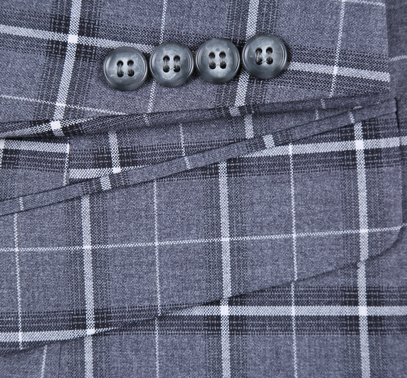 293-14 Men's Classic Fit Single Breasted Grey & White Check Suits - Image 8