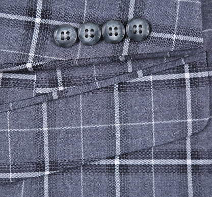 293-14 Men's Classic Fit Single Breasted Grey & White Check Suits - Image 8