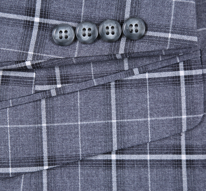 293-14 Men's Classic Fit Single Breasted Grey & White Check Suits - Image 8