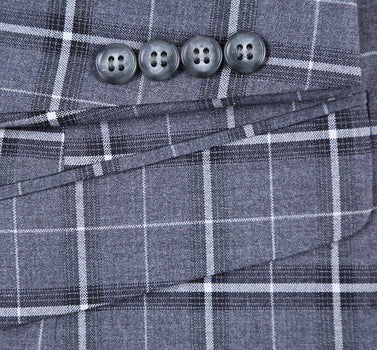 293-14 Men's Classic Fit Single Breasted Grey & White Check Suits - Image 8