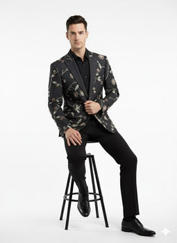 Luxury Black Floral Embroidered Blazer for Men – Designer Party and Wedding Wear Jacket - Image 8