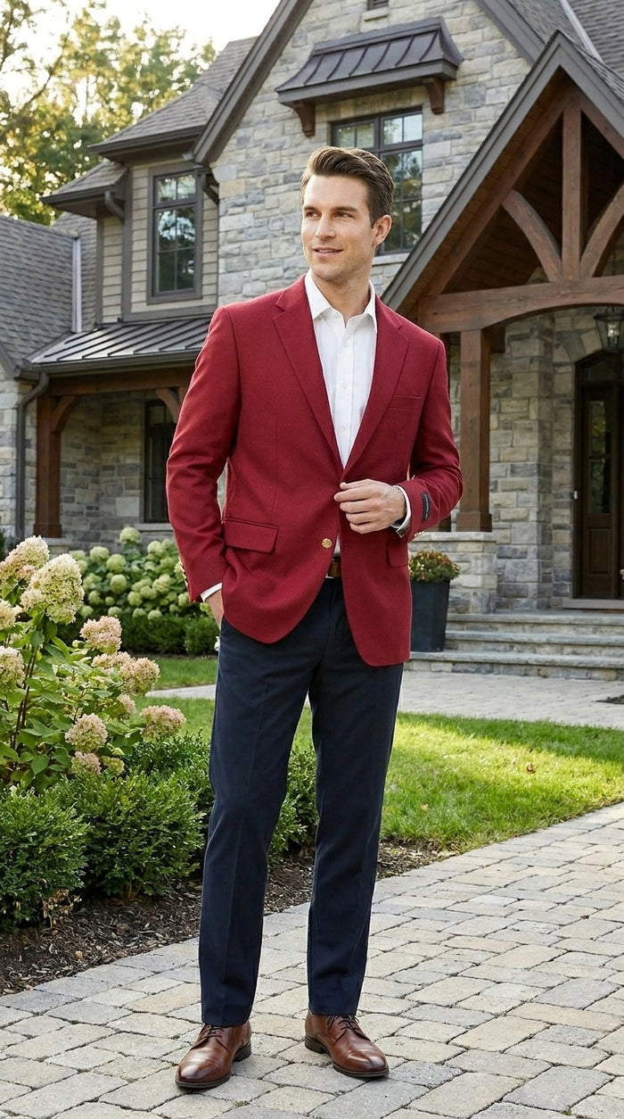 Men’s Burgundy Wine Maroon Dress Casual Blazer with Notch Lapel, Designer Fashion Sportscoat