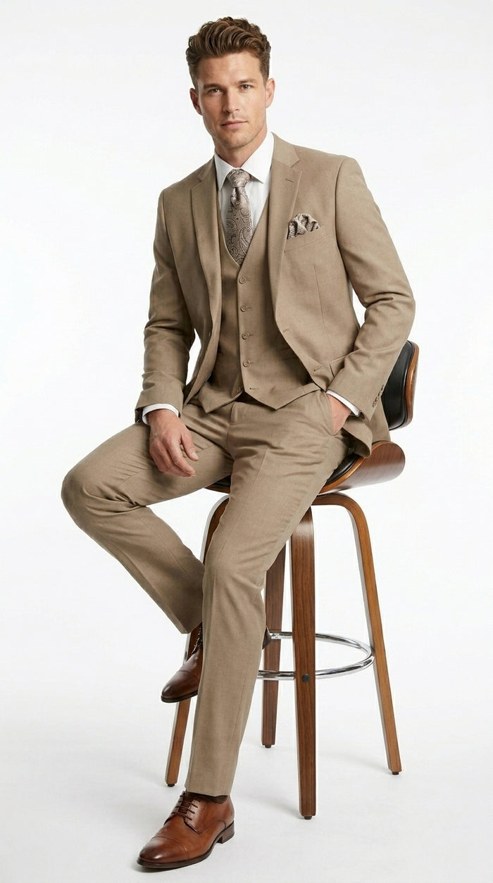 Big And Tall Men's Plus Size Men's Suits For Big Guys Beige