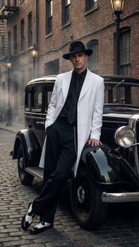 Men’s White Zoot Suit Gangster Style Outfit –  White Jacket + Vest + Pants + Shirt & Tie  Combo Package