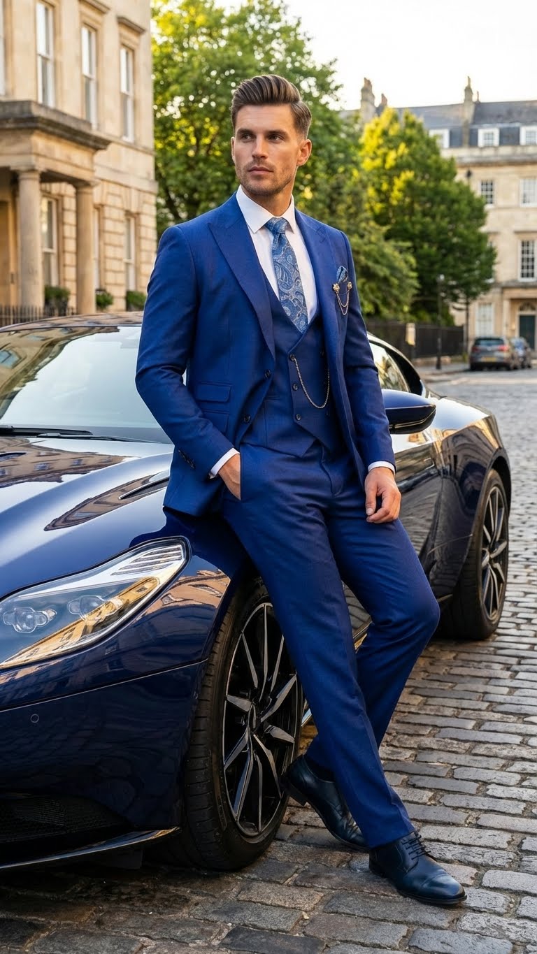 Men’s Royal Blue 3 Piece Suit Set with Vest – Formal Wedding and Party Wear Suit - Saphire Cobalt blue Modern Fit