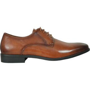 Bravo Mens Antique Plain Toe Lace Up Oxford Dress Shoe in Cognac