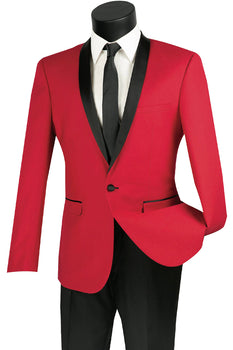 Mens Slim Fit One Button Shawl Tuxedo in Red