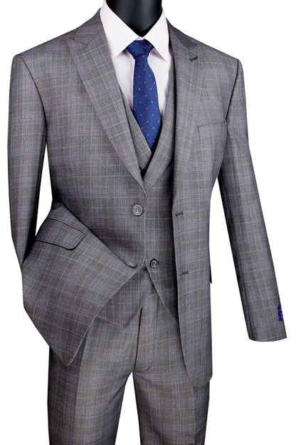 Mens 2 Button Vested Peak Lapel Plaid Suit in Grey - Image 12