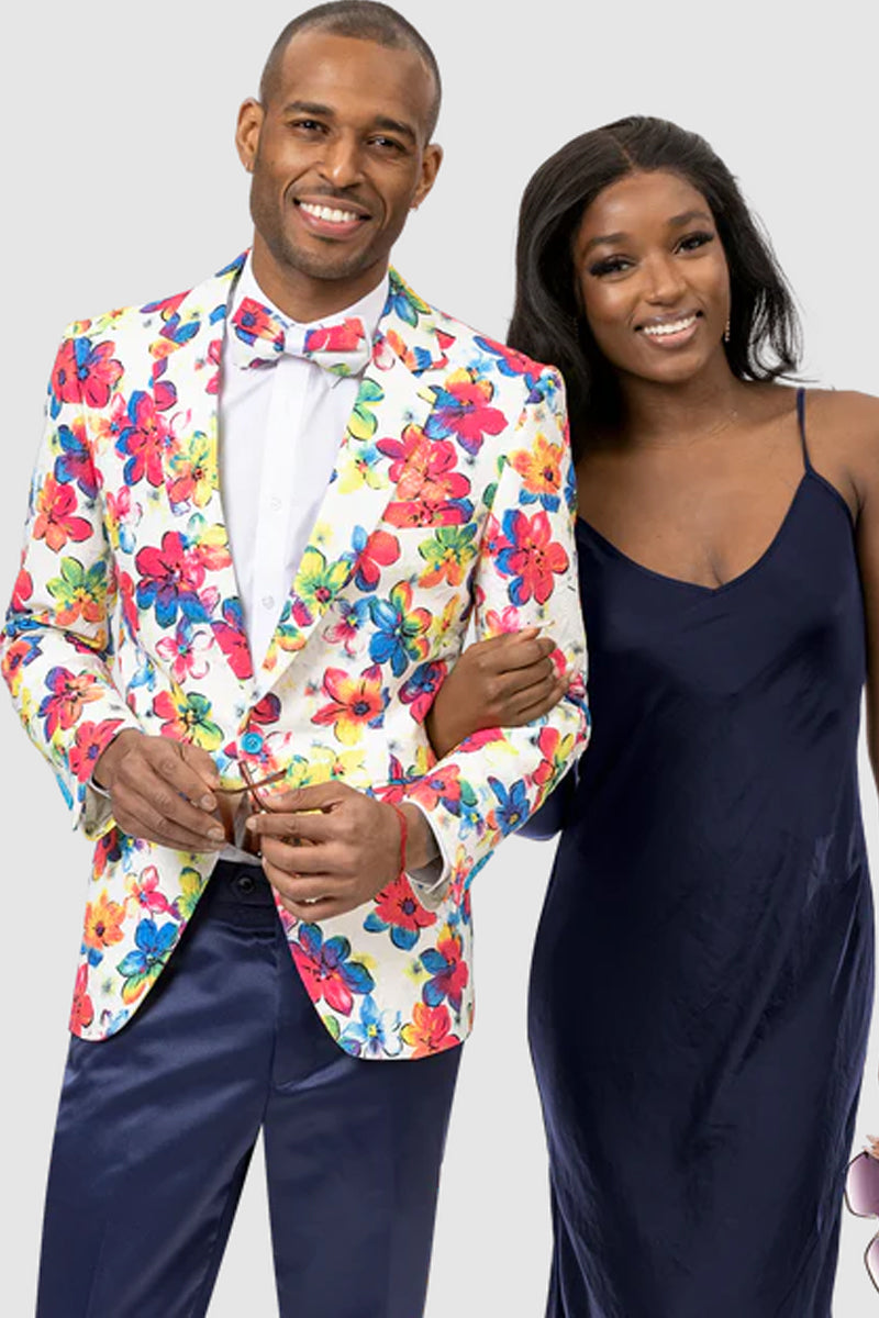 EJ Samuel Men's One Button Bright Party Floral Blazer
