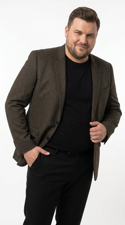 Men’s Vintage Dark Brown Pinstripe Blazer – Classic Retro Sport Coat Outfit