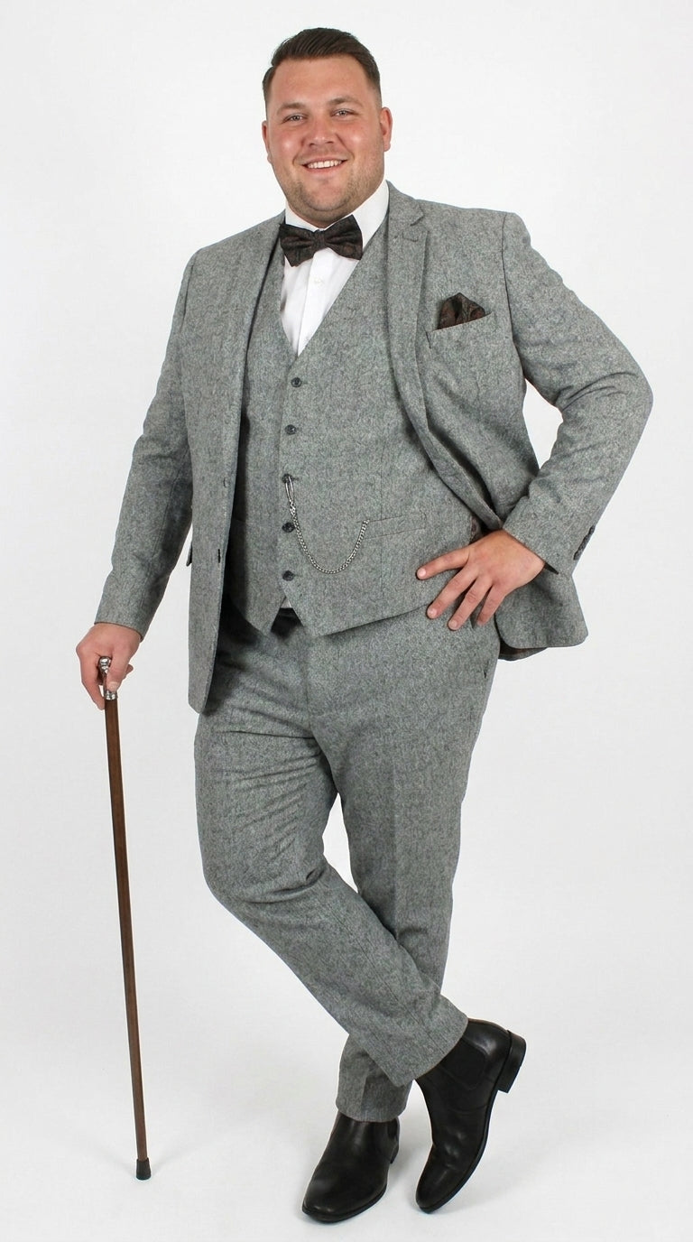 Men’s Edwardian Grey 3-Piece Suit – Dickens Downton Abbey Victorian Vintage Tweed Suit