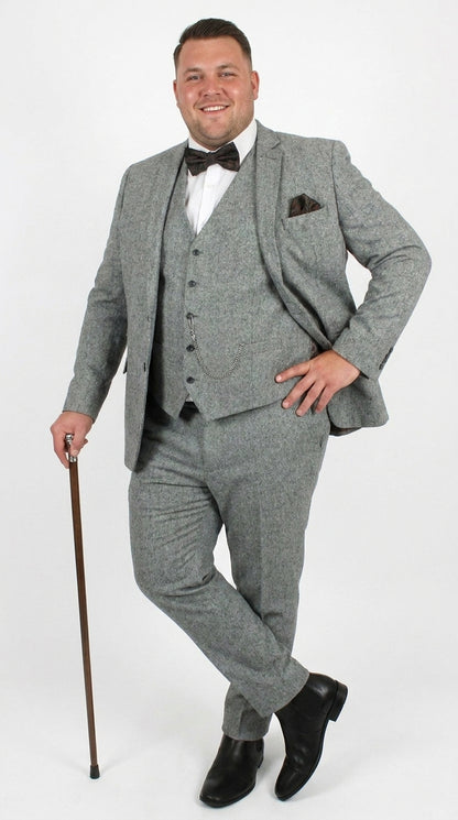 Men’s Edwardian Grey 3-Piece Suit – Dickens Downton Abbey Victorian Vintage Tweed Suit