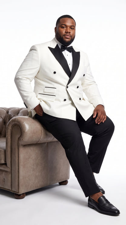 Men’s Vintage Hollywood WHITE/BLACK Double-Breasted Tuxedo – Black Peak Lapel Wedding and Formal Suit