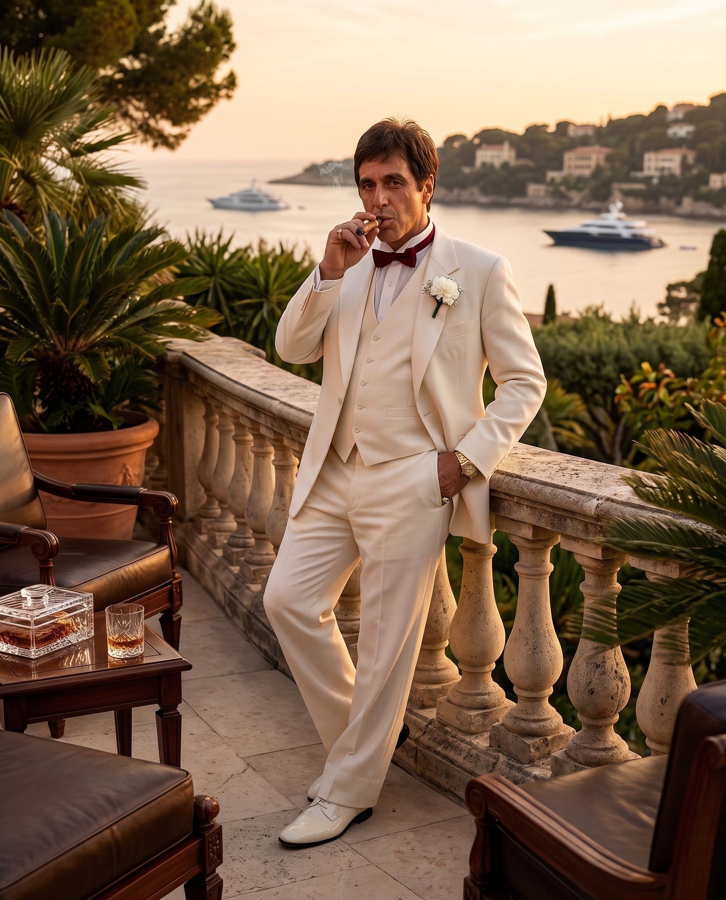Tony Montana’s Ivory Vested Suit – Classic Ivory 3 Piece Suit for Wedding, Formal and Evening Wear