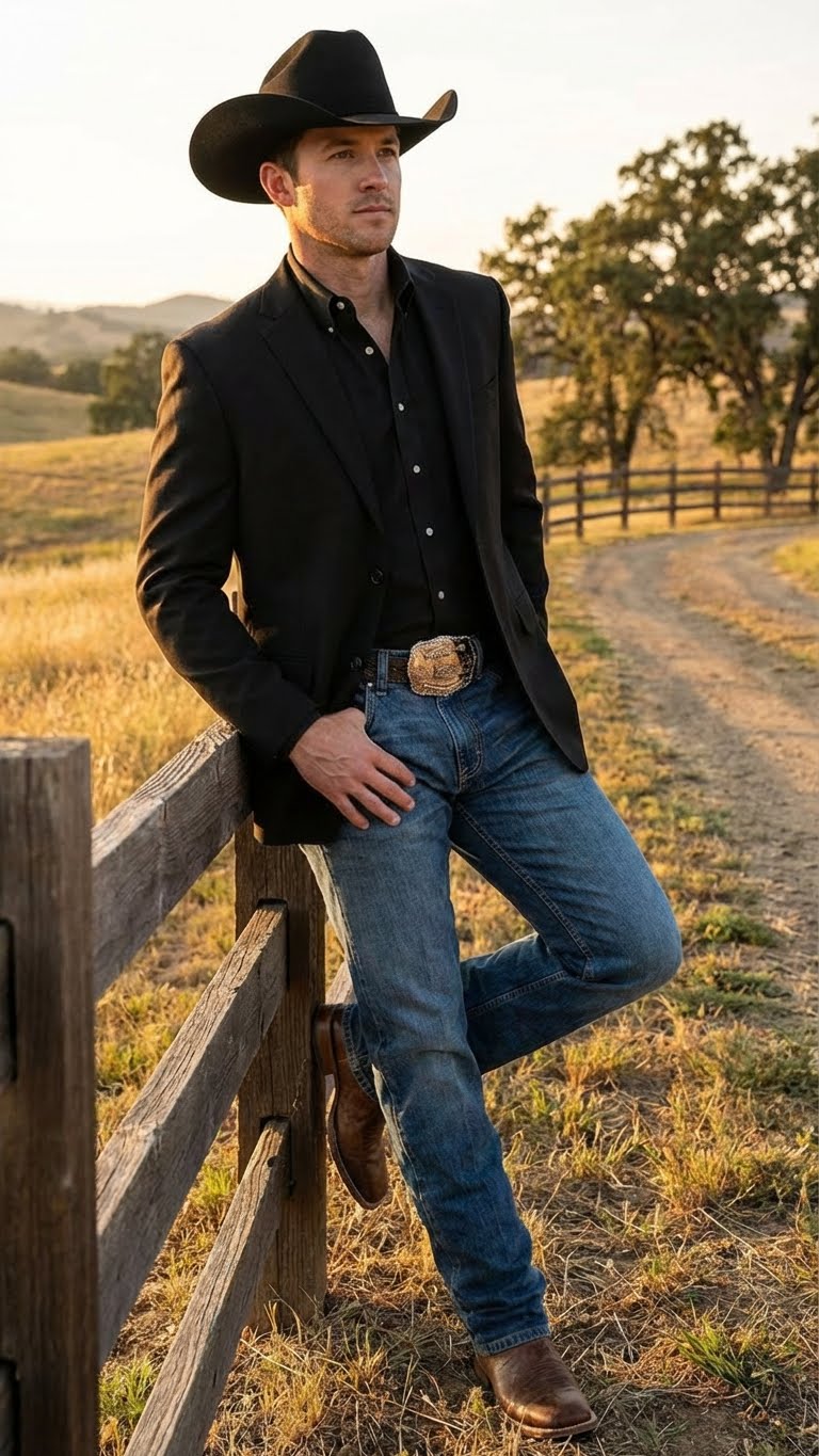Men’s Black Western Blazer Jacket, Classic Cowboy Style Sport Coat for Casual Formal Wear