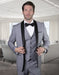 Mens Wool One Button Modern Fit Vested Shawl Tuxedo in Grey & Black