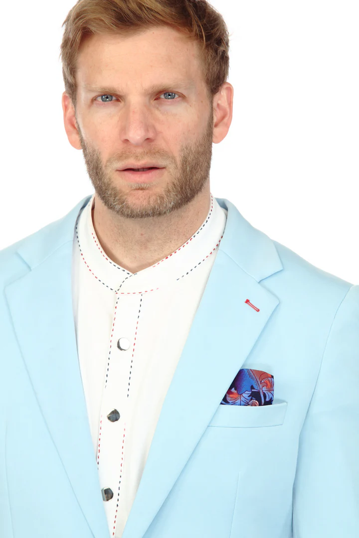 Cotton Suit - Summer Stretch Fabric - Mens Cotton-Stretch Fashion Suit Sky S9010 Modern Fit