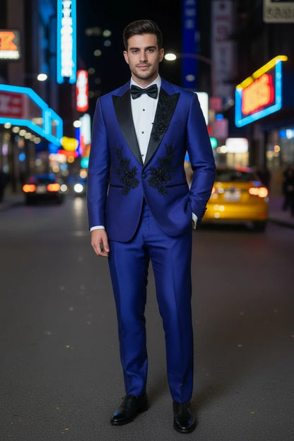 Men’s Parini Royal Blue Embellished Suit –  Peak Lapel Prom & Formal Suit Modern Fit
