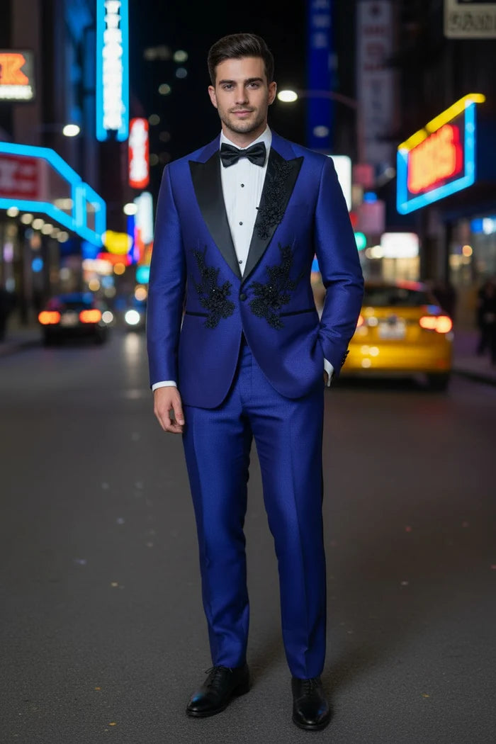Men’s Parini Royal Blue Embellished Suit –  Peak Lapel Prom & Formal Suit Modern Fit