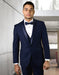Mens Wool One Button Modern Fit Shawl Prom Tuxedo in Navy