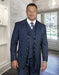 Mens Classic Fit One Button Peak Lapel Suit with Double Breasted Vest in Indigo Blue Plaid