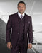 Mens Classic Fit One Button Peak Lapel Suit with Double Breasted Vest in Burgundy Plaid