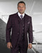 Mens Classic Fit One Button Peak Lapel Suit with Double Breasted Vest in Burgundy Plaid